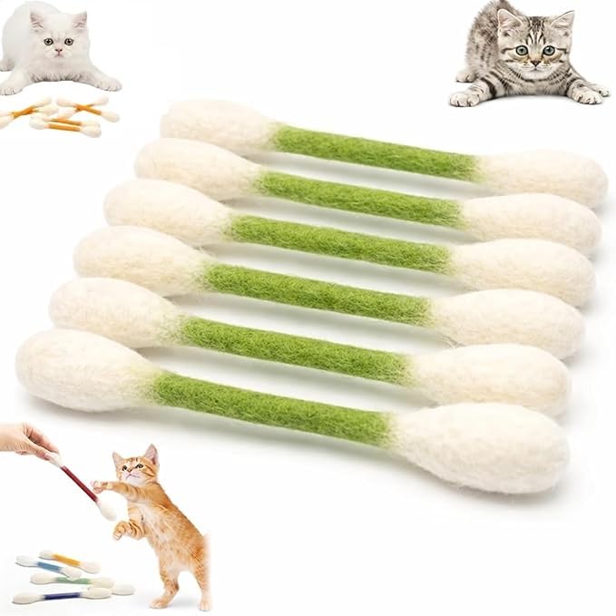 Giant Qtip Cat Toy,Cotton Swabs Cat Toys with Catnip,6pc Cotton Swabs Qtip Cat Toy With Catnip Kitten Chew Toys Teething Sticks Interactive Felt Kitty Kicker Play Lover Gift Accessories (Green)