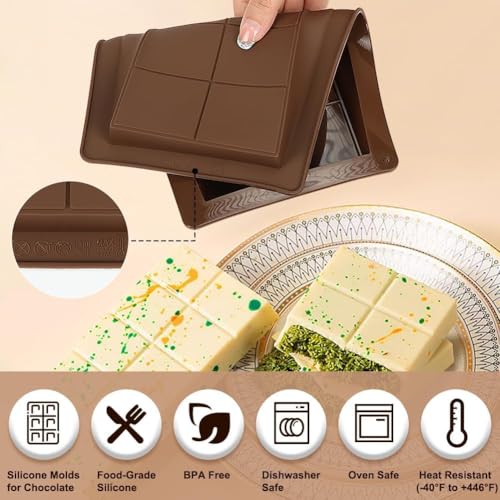 Image of Xmart India Deep Chocolate Molds | Large and Thick Silicone Chocolate Molds for Stuffed Bar | Big Chocolate Candy Mold | Knafeh Pistachio Chocolate | Dubai Kunafa (2 Pcs)