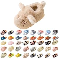 Kids Girls Boys Cute Cartoon Animals Slippers Winter Warm Plush Anti-Slip Memory Foam Bedroom Children Home Shoes Size 2.5 G1_cat_Khaki