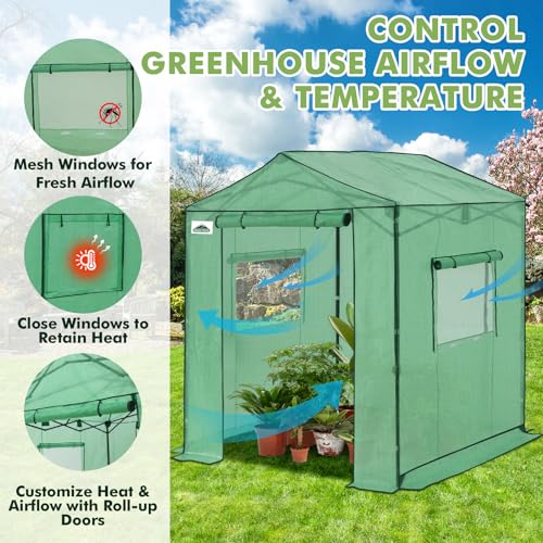 Image of EAGLE PEAK 6x6 Pop Up Walk in Greenhouse, Easy Setup, Gable Roof, Green