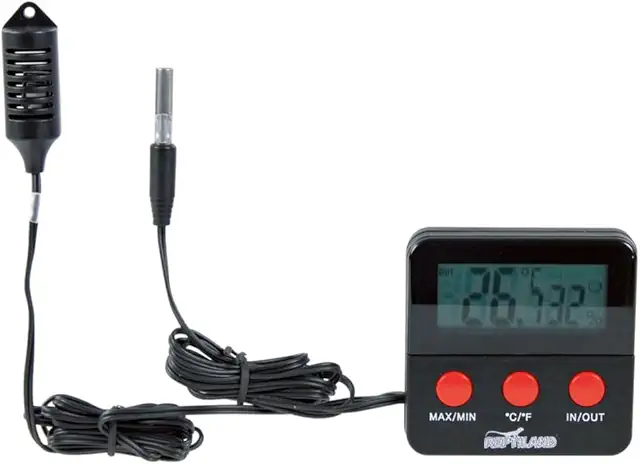 Digital Thermo/Hygrometer with Remote Sensor for Terrarium - Black