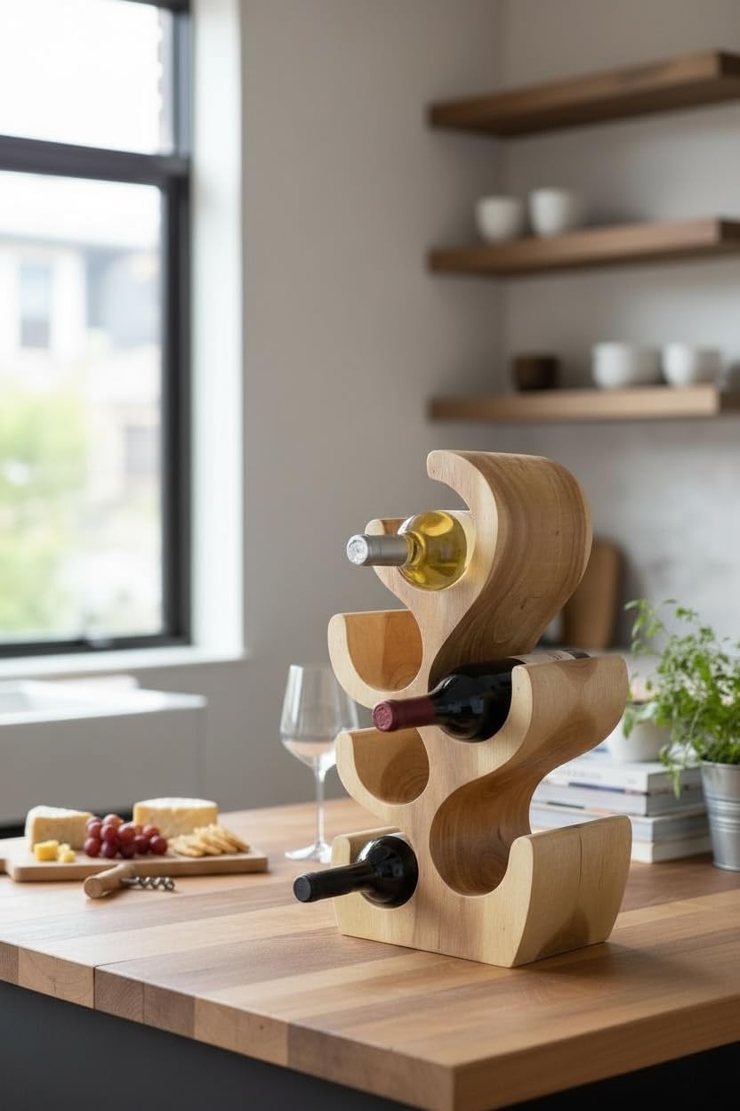 Regał na wino z litego drewna (50/70/100 x 27 x 18), wolnostojący stojak na wino z litego drewna (6 butelek, 50 x 27 x 18 cm)