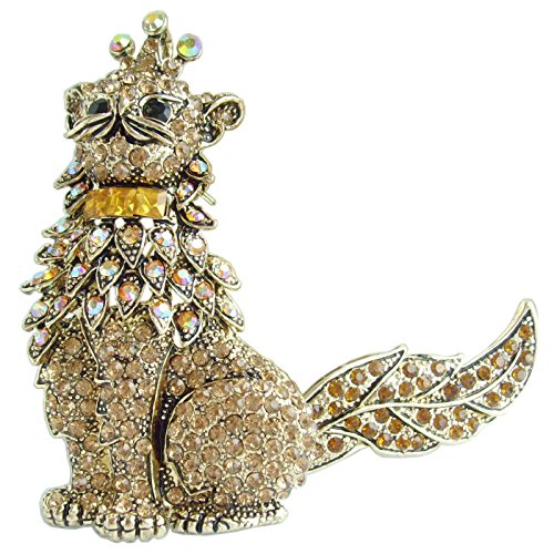 Broche chat Sindary 12 cm couronne cristal autrichien topaze pendentif Ukb5953