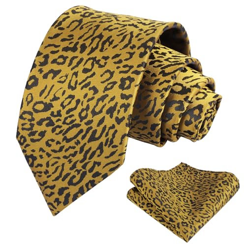 Image of Alizeal Men's Leopard Print Tie Set 3.15'' Necktie with Pocket Square Gift Box for Wedding and Fashion Occasions