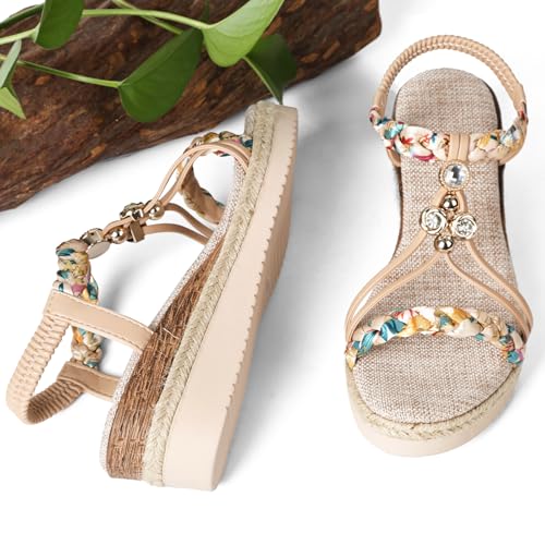 Wedge Sandals for Women Elastic Ankle Strap Platform Sandals Wedge Heels Open Toe Comfortable Summer Heels3