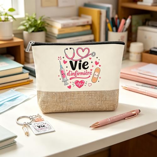 Cadeau Infirmiere avec Pochette Infirmiere, Trousse Infirmiere et Stylo Gravé, Infirmiere Accessoires avec Porte Clés Médical, Cadeau Remerciement Anniversaire Noël Collègue Femme Soignante – vue 2