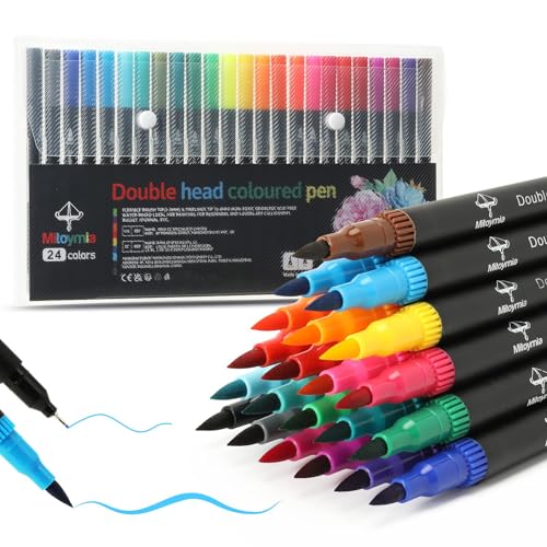 Mitoymia 24 Dual Tip Colouring pens Colouring Books for Felt Tips for Adults and kids or children coloured drawing brush pens art pens Set markers