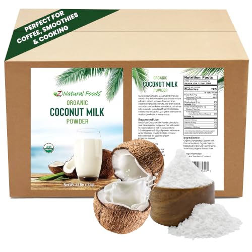 Image of Z Natural Foods Organic Coconut Milk Powder - All-Natural Vegan Dairy-Free Alternative with MCTs - Unsweetened Coconut Creamer for Coffee & Smoothies - Gluten-Free, Non-GMO, 33 lbs