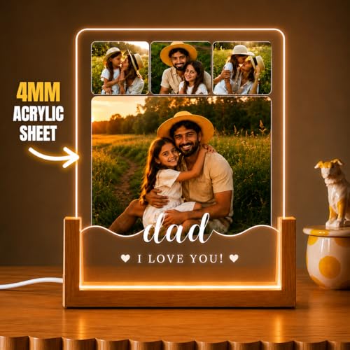 Image of Personalized Father's Day LED Table Lamp, Custom Dad Photo Collage Acrylic Night Light (dad lamp)