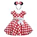 DreamHigh Girls Toddlers Polka Dot Skirt Cap Sleeves Flowers Girl Vintage Bow Dress with Headband Red 2T