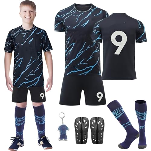 Kids 2023/24 Home Away Soccer Jerseys Kits, No.9 10 Football Training Set with T-Shirts Shorts and Socks, Boys Girls Soccer Tracksuit Football Fan Gifts for Children