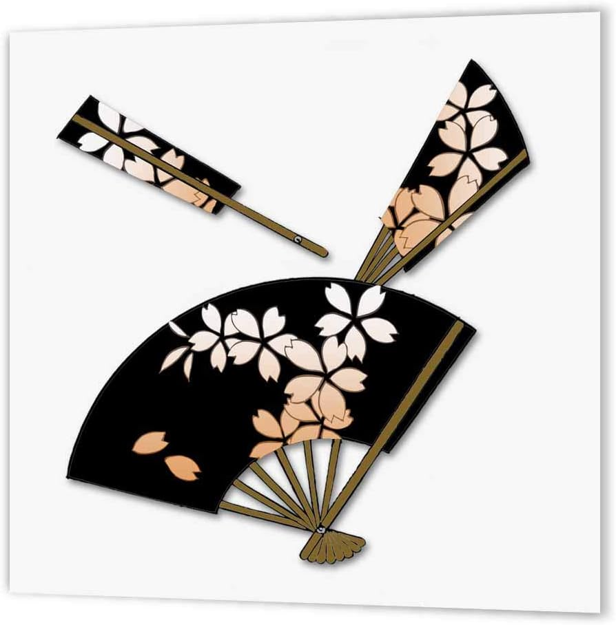 3dRose ht_54383_3 Japanese Fans with Flower Decorations-Iron on Heat Transfer Paper for White Material, 10 by 10-Inch