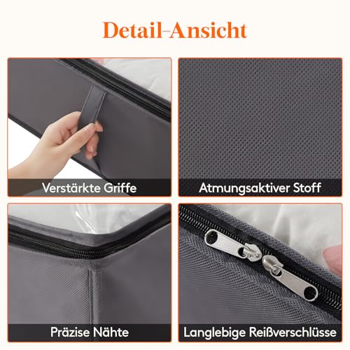 Lifewit Aufbewahrungstasche, Unterbettkommode, Transporttasche, Umzugstaschen, Aufbewahrungsbox mit deckel, Faltbare Kleidung Aufbewahrung für Bettdecken Kleidung, Grau, 4 Stück, 95L