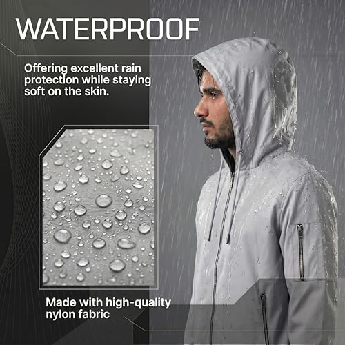 Image of Men's Water-Resistant Full Sleeve Jacket for Light Rain - Zipper Closure, Inside Pocket - Ideal for Bikers & Outdoor Activities