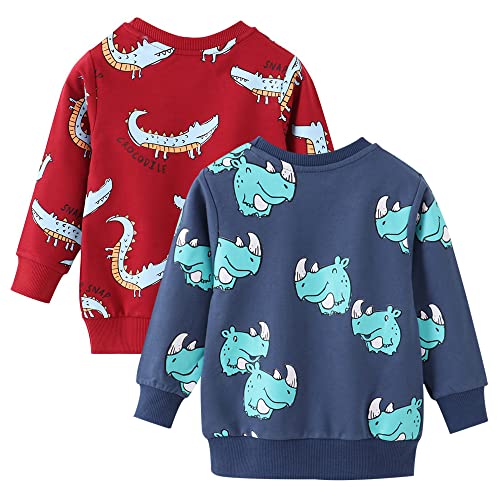 Image of Toddler Boys Crewneck Sweatshirt, Cotton Long-Sleeve Pullover Cartoon Print (Crocodile & Monster, 6-7 Years)