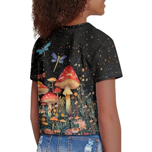Image of Girls Summer Crop Top Outfits Short Sleeve T Shirts Kids Cute Clothes Tees Blouse