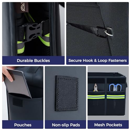 Image of Coverado Car Trunk Organizer - 70L Nappa Leather Trunk Organizer for SUV with Lid, Multi Collapsible Car Storage Organizer Foldable, Multi Compartments with 2 Straps for SUV /Truck