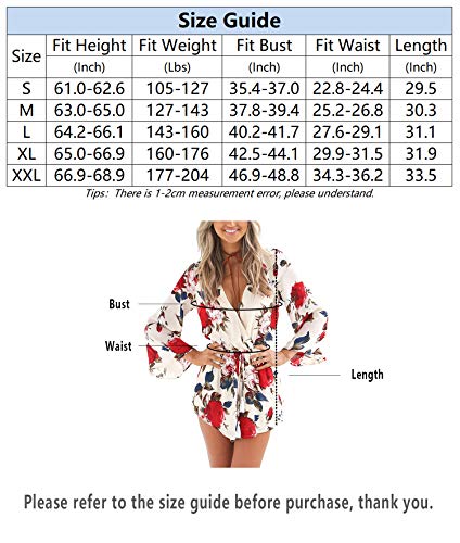 Relipop Women's Fashion Floral Print Long Sleeves Short Romper Playsuit Jumpsuit (Small, Red)