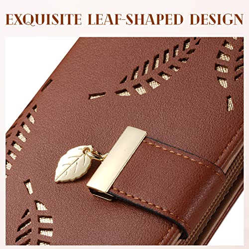 Sweet Cute Chocolate Women's Long Leaf Bifold Wallet Leather Card Holder Purse Zipper Buckle Elegant Clutch Wallet Handbag for Women - Brown - Thumbnail 5