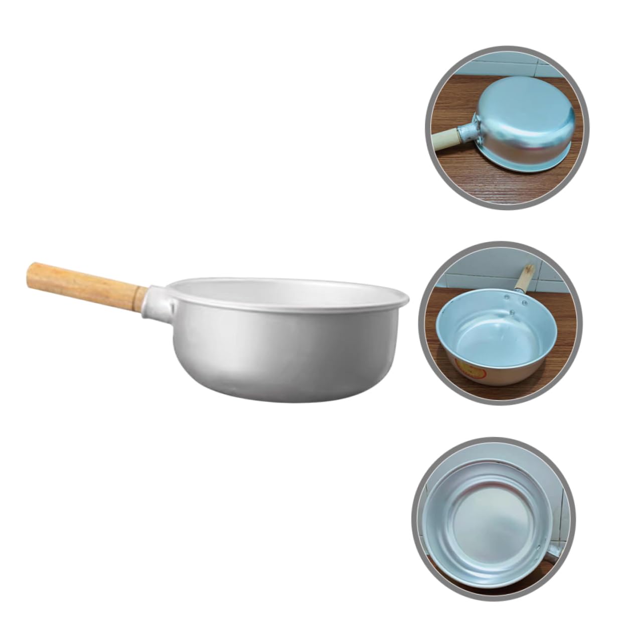 Gatuida Mestolo per acqua in alluminio Domestico maniglia mestolo acqua da cucina per annaffiare Gadget da cucina doccia bagno da bagno scola di legno Argento