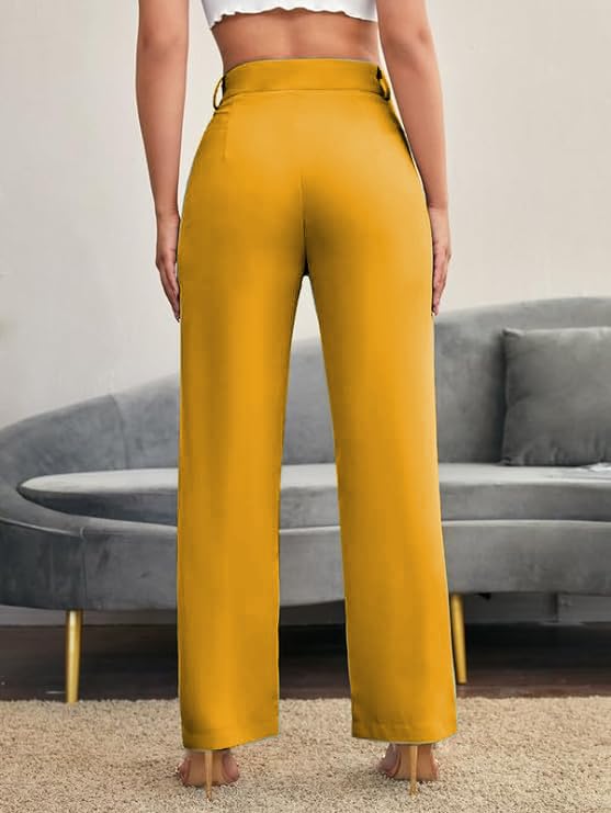 Image of Women's Poly Cotton Trousers Pants Relaxed Fit Boot Cut Ribbed Bell Bottom Trousers for Women