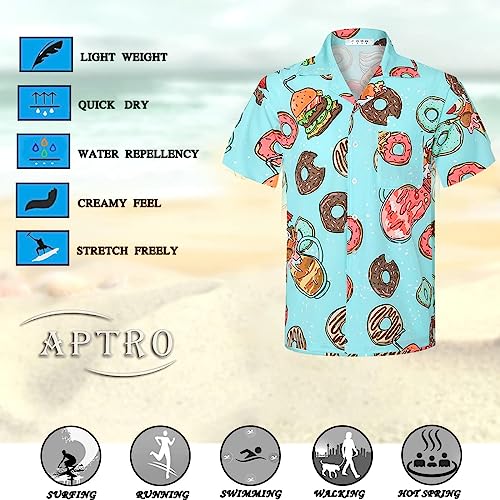 Aptro Men's Hawaiian Shirt 4 Way Stretch Relaxed Fit Doughnut Tropical Shirts Hws027 3X #TOP5