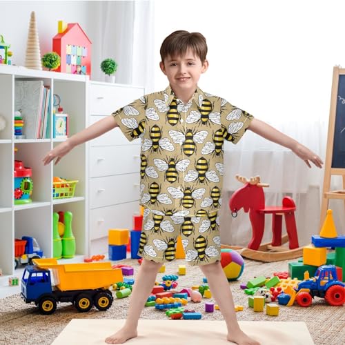 Image of visesunny Boy's 2 Pieces Shirt and Short Set Casual Shirts Short Sleeve Beach Shorts Summer Outfits for 3-10 Years Kids