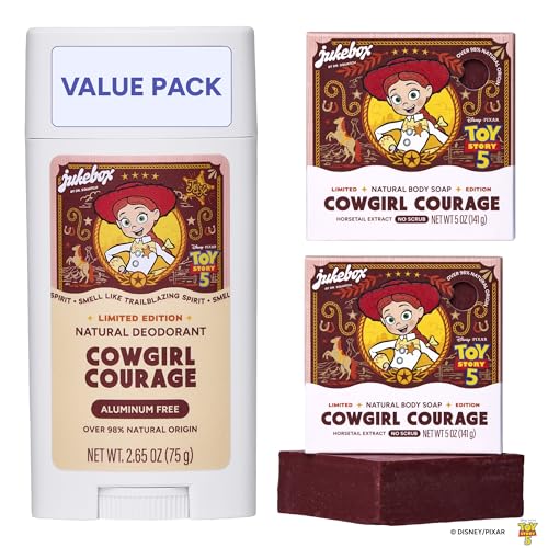 JUKEBOX Natural Womens Bar Soap and Deodorant Limited Edition Disney and Pixars Toy Story 5 Gifts for Women Cold Process Soap Bar & Aluminum-Free Deodorant Cosmic Cowgirl (3-Pack)