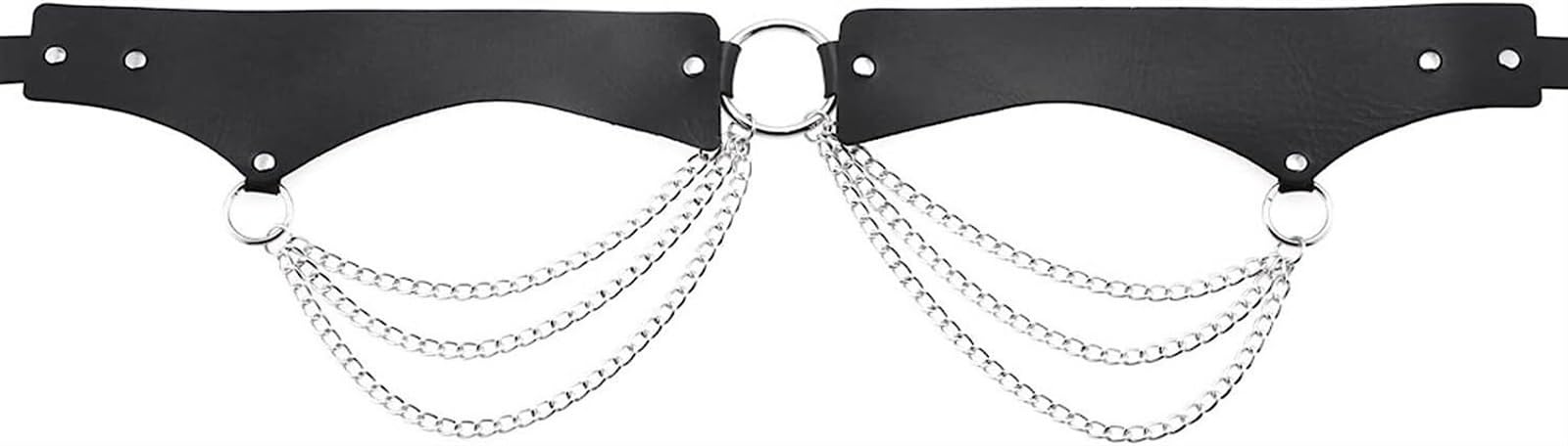 Faux Leather Punk Chain Belt Adjustable Waist Cincher Layered Goth Body Women main image 3