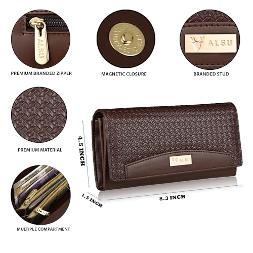 Image of ALSU Women's Brown Faux Leather Hand Wallet Clutch Trendy | 6 Card Slots | Phone Pocket (ska-004br)