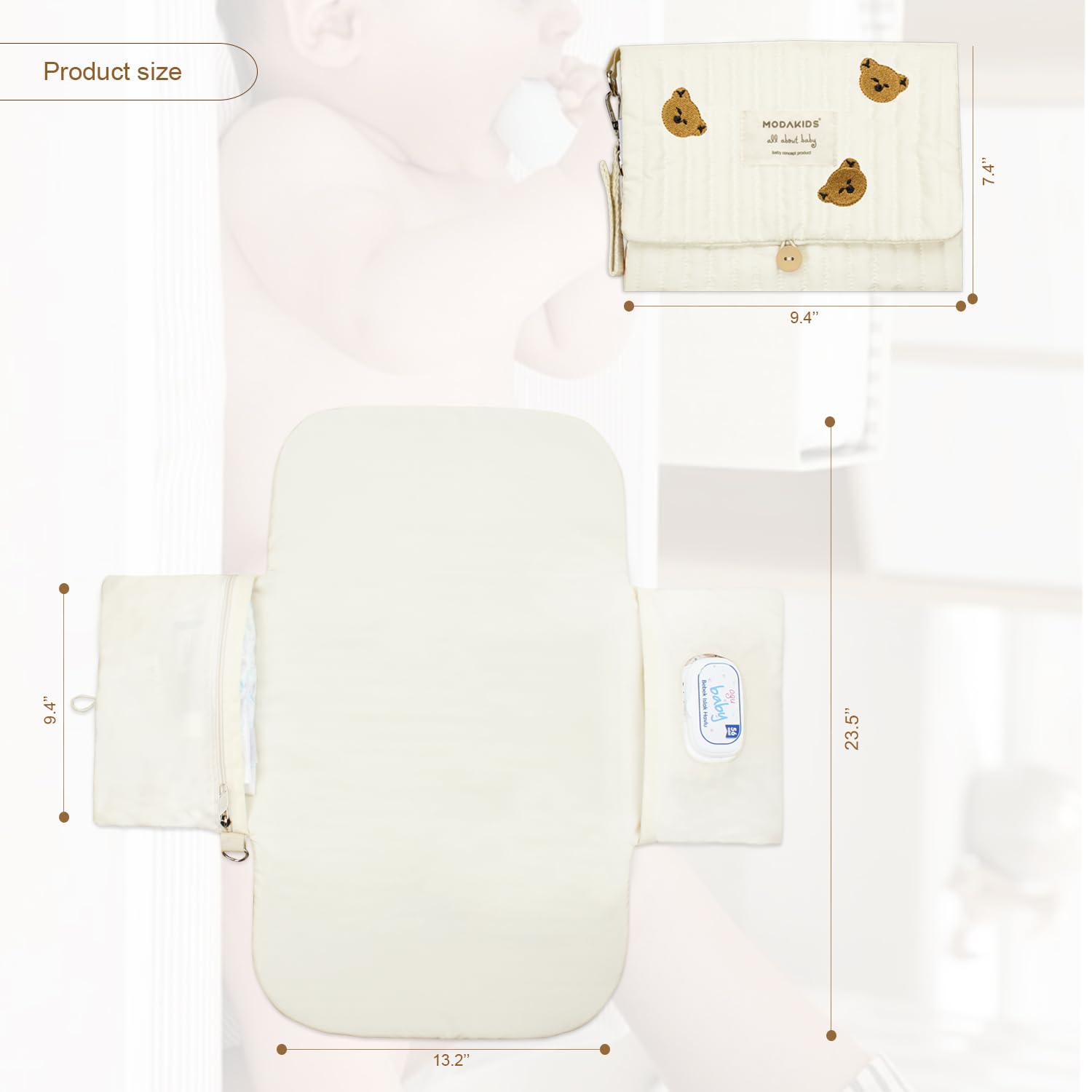 Portable Diaper Changing Pad, with, for Newborn Girl & Boy with Smart Wipes Pocket, Easy-Clean, Waterproof, Soft, Comfortable Foldable Baby Changing Pad (Bear) image 2 of 6 B0F5HRTVC4