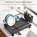 Dish Drying Rack - Small Dish Rack for Kitchen Counter, Stainless Steel Dish Drainer with Utensil Holder and Drainboard (Black)