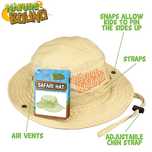 Nature Bound Kids Explorer Safari Hat with Drawstring and Khaki Fabric for Boys and Girls Ages 4 +2