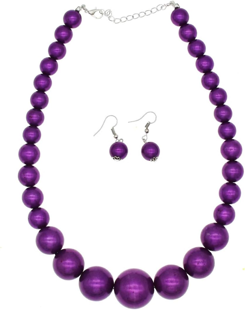 Big Faux Pearl Necklace for Women Large Pearls Choker Necklaces Chunky Pearl Necklace and Earrings Set 1920s Costume Pearl Jewelry (purple pearl necklace) - Image 4