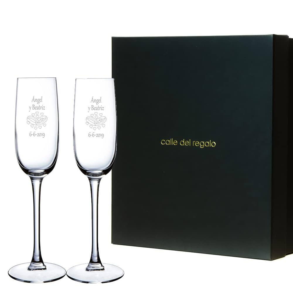 Calledelregalo Copas de Cava de cristal Personalizadas para Parejas, con el grabado láser