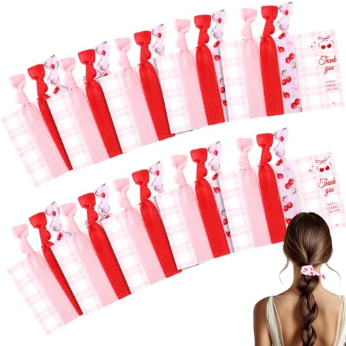 Lot de 60 élastiques à cheveux cerise avec 20 cartes de remerciement pour fête prénatale