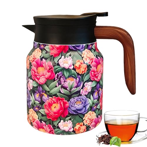 Carafe For Hot Liquids – Stainless Steel Insulated Tea Kettle, Elegant Floral Teapot with Infuser, Thermal Heat Retaining Carafe, Vintage Tea Brewer | Ideal for Christmas Thanksgiving Chinese New Year