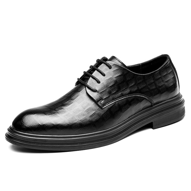 Men's Retro Oxford Shoes Formal Business Casual Oxford Trendy Plaid Upper Tuxedo Shoes for Men Fashion Classic Round-Toe Lace Up Low Top Leather Dress Shoes(7.5)