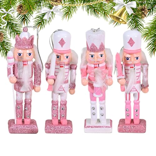 Nussknacker Figuren | Vierteilige Pinkfarbene Weihnachtsnussknacker Sammelfiguren | Festliche Dekoration Sammelfiguren Deko Für Wohnzimmer Schlafzimmer Küche Party,Für Thanksgiving Halloween Party Woh