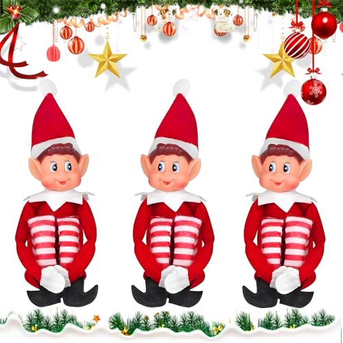 LPAOIS Elfo Navidad 40cm Juego de Elfos Muñeca Suave de Pierna Larga Travieso Duende, Santa Divertid...