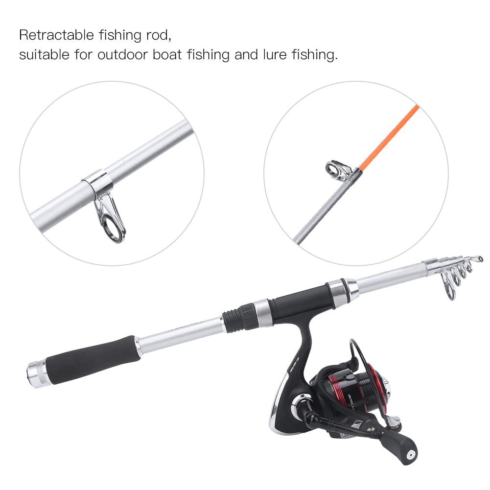 Karlak Kit Combinato Mulinello da Pesca Compatto Canna da Pesca Telescopica con Accessori per la All'aperto Facile Trasportare Lunghezza 1,8 M