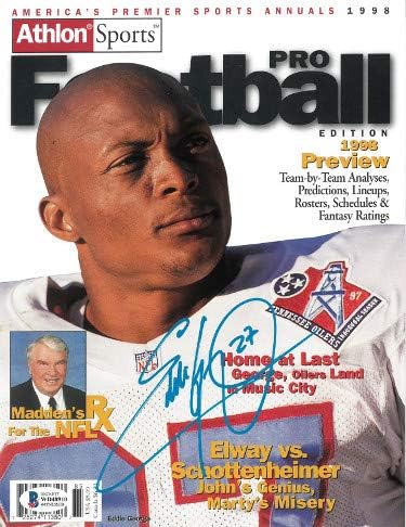 Athlon Sports CTBL-028433 Eddie George Signed Tennessee Oilers 8x10.5 1998 Pro Football Cover No.27 - Beckett Witnessed - Titans