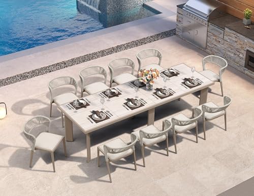 Image of PURPLE LEAF Outdoor Dining Set for 10 with Built-in Cushions Champagne