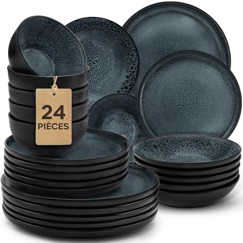 Twinzee 24 Vaisselle et Arts de la Table Granite - Compatible Micro-onde - Assiettes Service de Table Riviera Collection