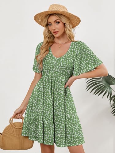 Image of UEAL Womens Cute Floral Smocked V Neck Flutter Sleeve Sundress with Pockets Casual Spring Summer Dresses for Women 2026