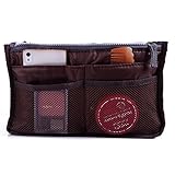 HDE Expandable 13 Pocket Handbag Insert Purse Organizer with Handles (11X6.3X3.5) - Brown