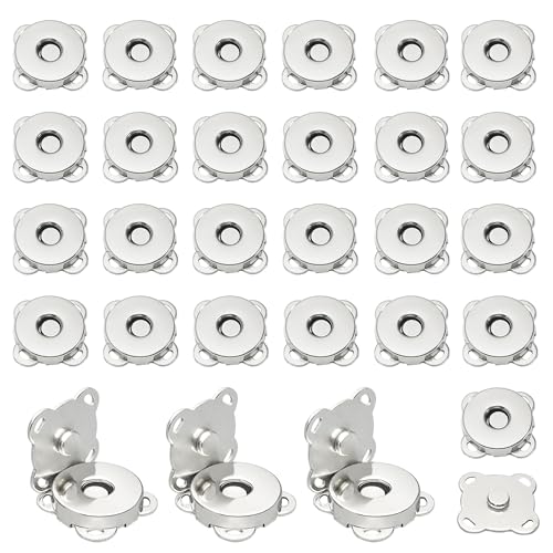 30 Sets Magnetic Snap Buttons 14mm Silver Magnetic Button for Clothes Bags Purses Sewing on Magnetic Snaps for Fabric DIY Craft