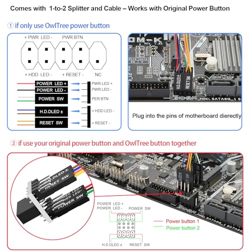 PC Power Button, Desktop Switch Splitter ON Off Reset SW HDD LED PC External Power Supply Button for Computer Motherboard by OwlTree - Image 2
