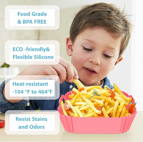 Image of Air Fryer Silicone Liners - 2 PCS Square with Oven Mitts, Basting Brush, & Tongs - Reusable Silicone Molds, Replacement for Parchment Paper