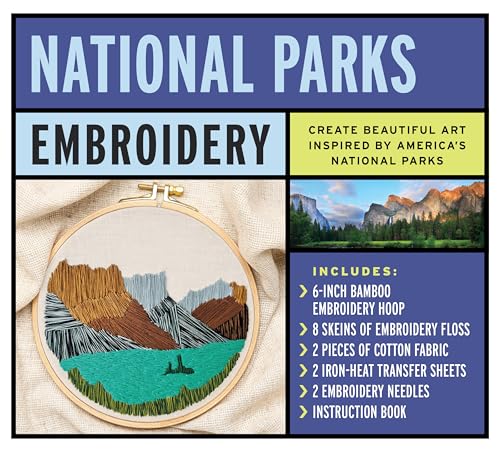 National Parks Embroidery kit: Create Beautiful Art Inspired by America's National Parks – Includes: 6-inch Bamboo Embroider Hoop, 8 Skeins of ... 2 Embroidery Needles, Instruction Book